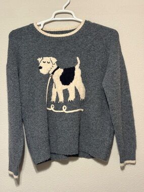 Women’s Grey Crewneck Sweater with Cream Dog Intarsia